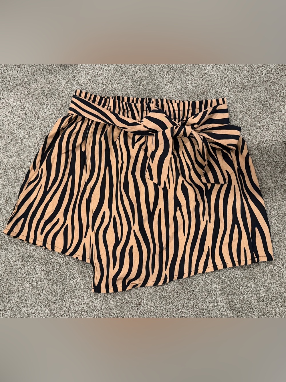 Womens Black and Tan Zebra Print Tie-Waist Skort